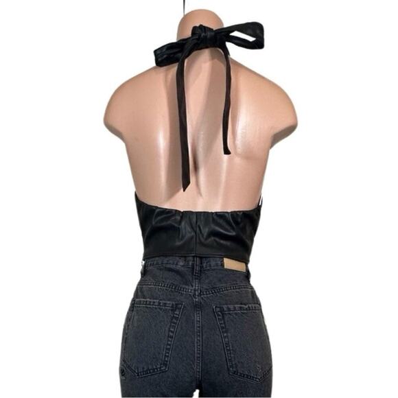 #T188 STAUD Kai Cropped Vegan Leather Halterneck Top Black SIZE 6 NWT $198 - Picture 11 of 16